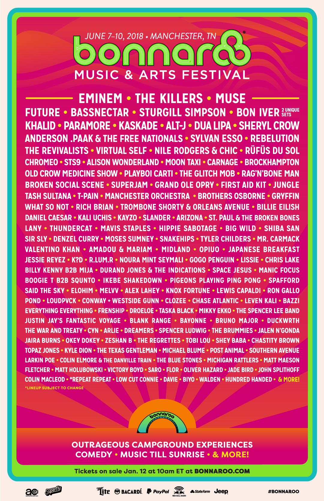 Lineup revealed for 2018 edition of Bonnaroo festival